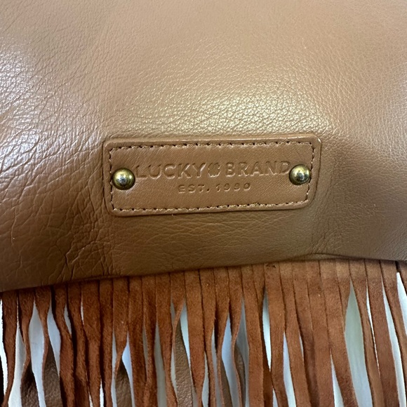 Lucky Brand Cross Body Brown Leather Fringe Boho Purse - Picture 6 of 16
